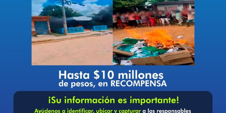 Gobernación de Bolívar y Policía Nacional, ofrecen hasta $10 millones de recompensa por identificar a ejecutores de los disturbios registrados en Tiquisio