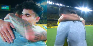 “Te lo mereces, Lucho”: emotivo abrazo entre Luis Díaz y Alisson Becker tras finalizar el partido