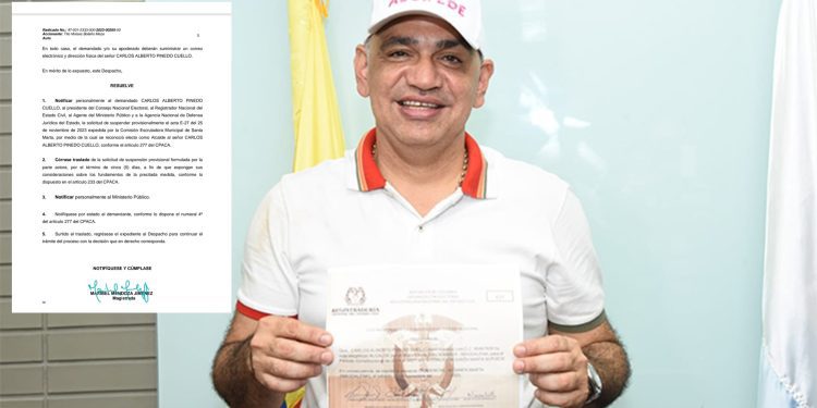 Credencia de Pinedo como alcalde electo de Santa Marta no ha sido suspendida, pero fue notificado de un proceso de nulidad 