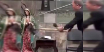 Escándalo en Tamaulipas: Pastor rompe esculturas de la Virgen de Guadalupe y la Santa Muerte en pleno servicio religioso