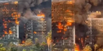 Incendio en edificio de Valencia, España afecta varias plantas y moviliza a bomberos
