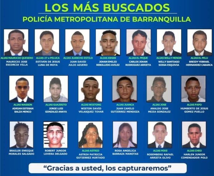 Policía dio a conocer nuevo cartel de los más buscados por homicidio en Barranquilla
