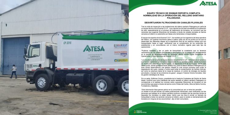 Equipo técnico de ESSMAR reporta completa normalidad en la operación del relleno sanitario palangana