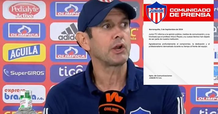 Junior de Barranquilla oficializó mediante un comunicado la salida de Arturo Reyes como técnico