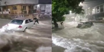 Con soga salvan a conductor arrastrado por arroyo en la carrera 20 con 57