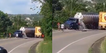 Arriesgaron su vida por saquear camión de cerveza que chocó con vehículo que transportaba ACPM