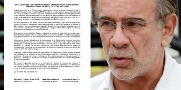 Gobernador del Atlántico expresa preocupación por freno al Canal del Dique