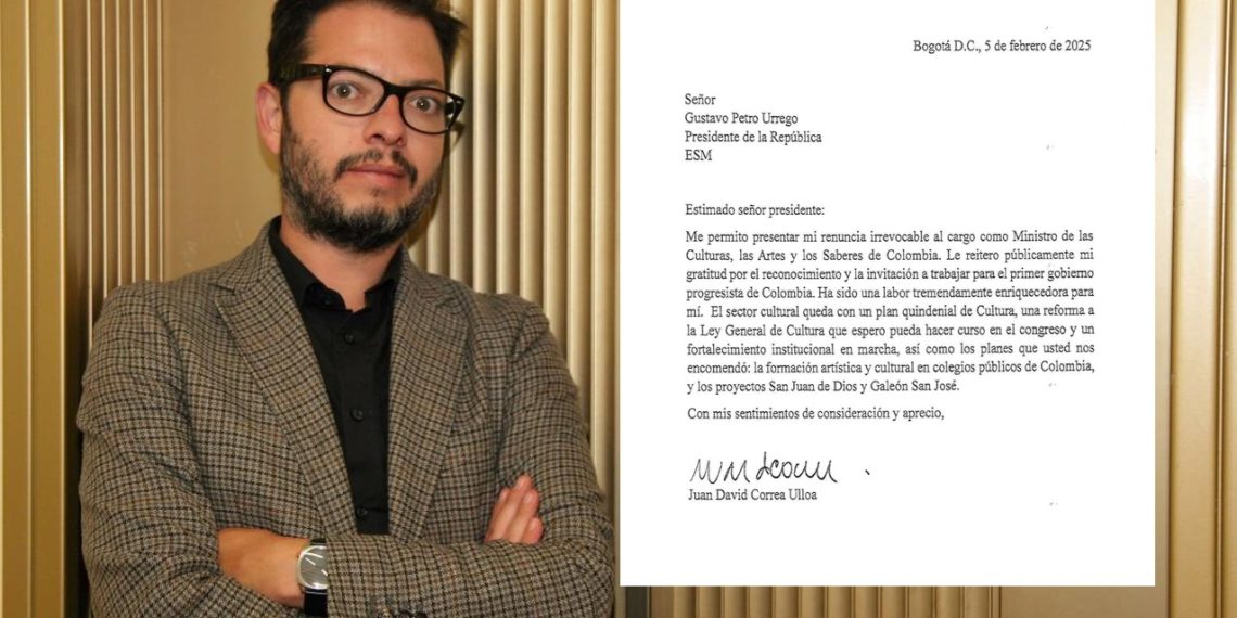 Ministro de Cultura, Juan David Correa, presenta su renuncia irrevocable al presidente Petro