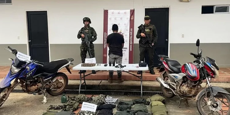 Ejército y Policía capturan en Mapiripan, Meta, a un sujeto por el delito de tráfico de material de guerra