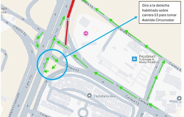 Desde el viernes 11 de abril, cierre total de la carrera 53 debajo del puente de la avenida Circunvalar, hasta la carrera 55
