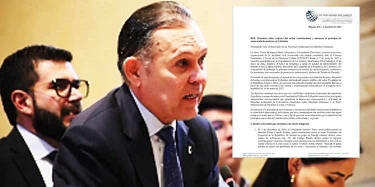 Presidente del Congreso alerta a la ONU sobre posible ruptura del orden constitucional en Colombia