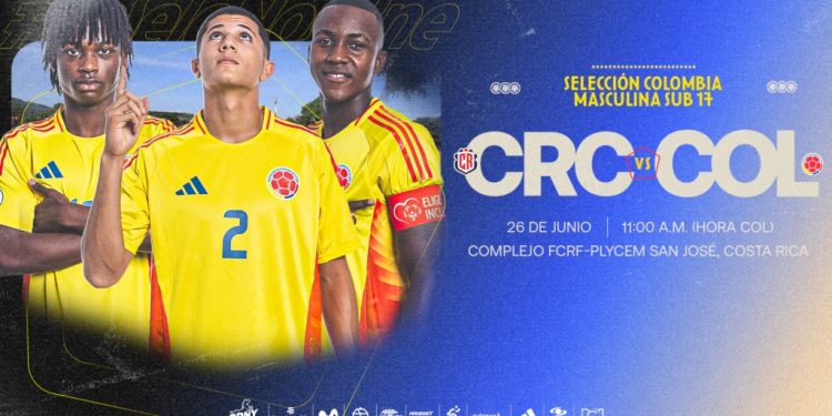 Selección Colombia Sub-17 enfrenta hoy a Costa Rica en amistoso internacional