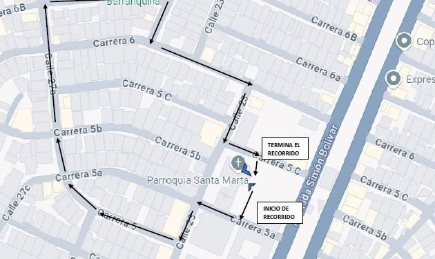Este martes, cierres viales por procesión de parroquia Santa Marta