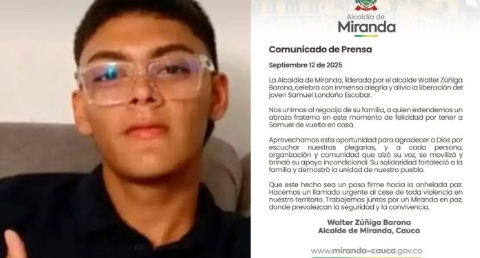 Liberan a Samuel Londoño Escobar tras 10 días de secuestro en el Cauca