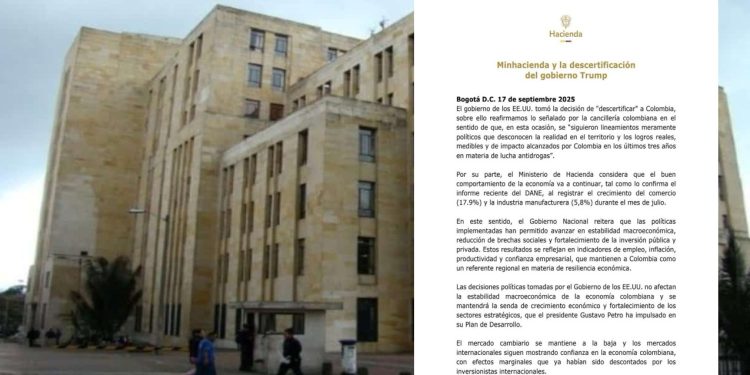 Ministerio de Hacienda asegura que descertificación de EE.UU. no afectará la economía colombiana