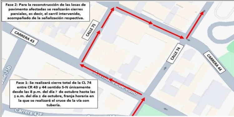 ¡Atención! Cierre parcial nocturno hoy en la calle 74 de Barranquilla por obras