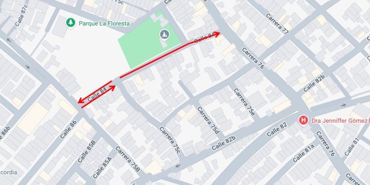 Desde el jueves 30 de octubre, la calle 84 entre carreras 75C y 76 pasa de doble a único sentido vial sur-norte