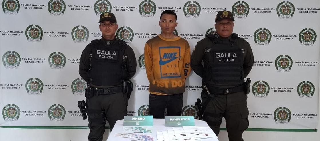 Cae presunto integrante de ‘Los Pepes’ en Sabanagrande tras recibir $500 mil de extorsión