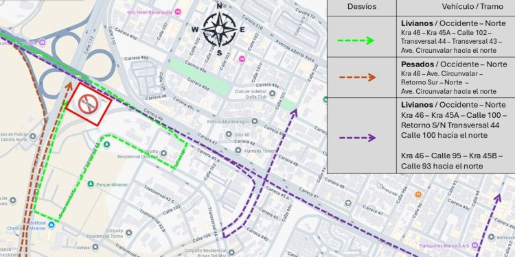 Cierran temporalmente tramo en la Circunvalar con carrera 46