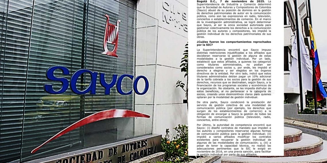 Superindustria sanciona a Sayco y a ocho de sus directivos con más de $5.300 millones