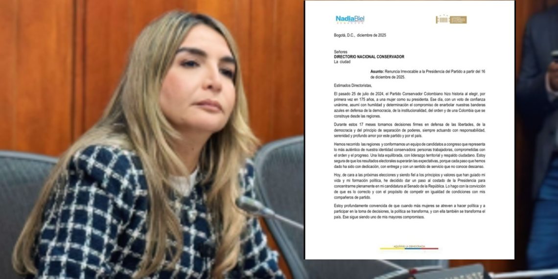 Nadia Blel renuncia irrevocablemente a la presidencia del Partido Conservador para enfocarse en su campaña al Senado