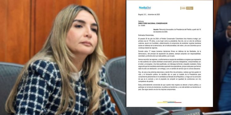 Nadia Blel renuncia irrevocablemente a la presidencia del Partido Conservador para enfocarse en su campaña al Senado