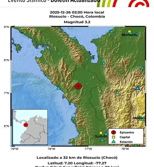 Temblor despertó a Riosucio, Chocó: sismo de 3,2 sacudió la madrugada