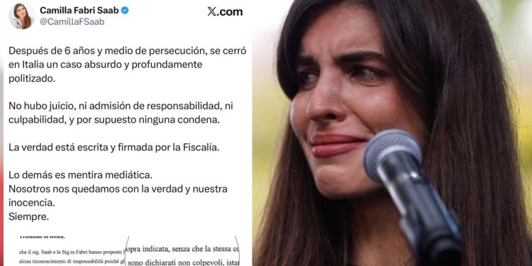Camilla Fabri niega culpabilidad en proceso judicial en Italia y asegura que el caso fue cerrado