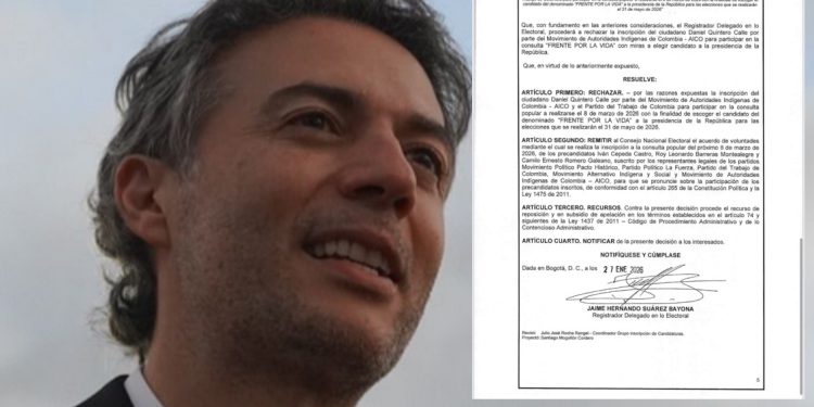 Registraduría rechaza inscripción de Daniel Quintero en la consulta del “Frente por la Vida” y remite decisión al CNE