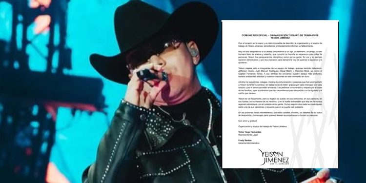 “Un dolor imposible de describir”: Organización Yeison Jiménez despide al artista y a su equipo