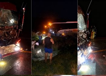 Choque frontal entre bus y camión se registró en el kilómetro 33, sector Tasajera