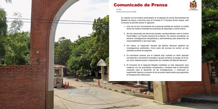 Ejército confirma investigaciones tras desaparición de armas incautadas en batallón de Barranquilla