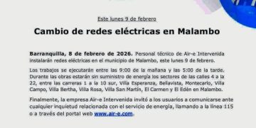 Air-e anuncia cambio de redes eléctricas en Malambo este lunes
