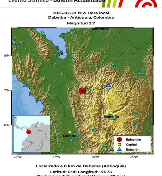 Sismo de magnitud 2.7 se registró en Dabeiba, Antioquia