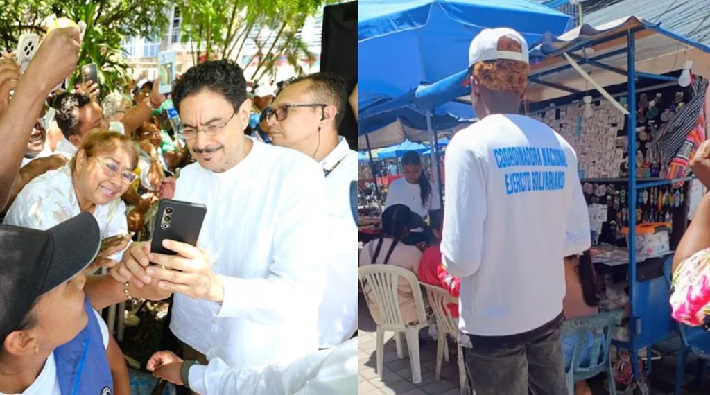 Personas luciendo camisetas de disidencias de las Farc en evento de Iván Cepeda