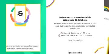 Bancolombia abrirá todas sus sucursales este sábado 28 de febrero tras fallas en el servicio