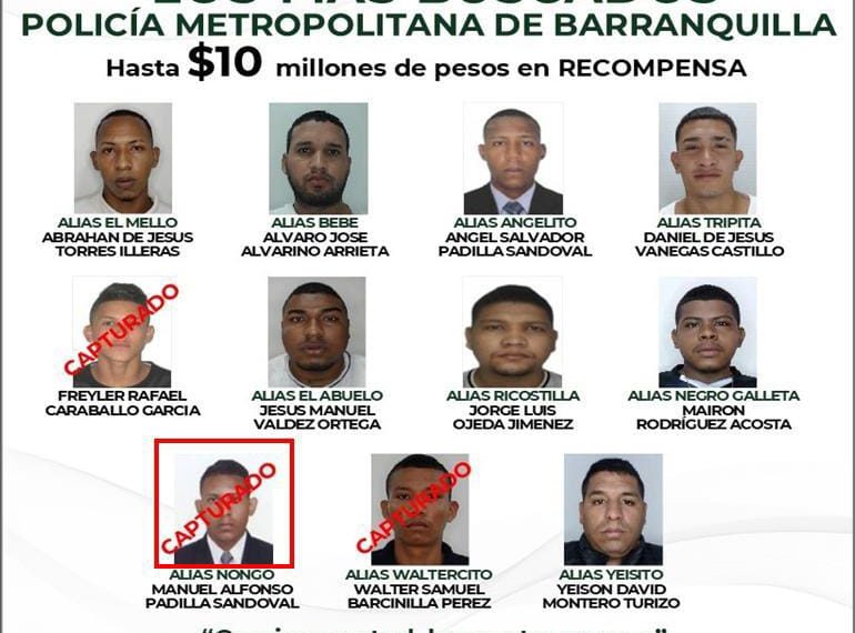 Policía captura a tres integrantes del Cartel de los Más Buscados por homicidio en Barranquilla