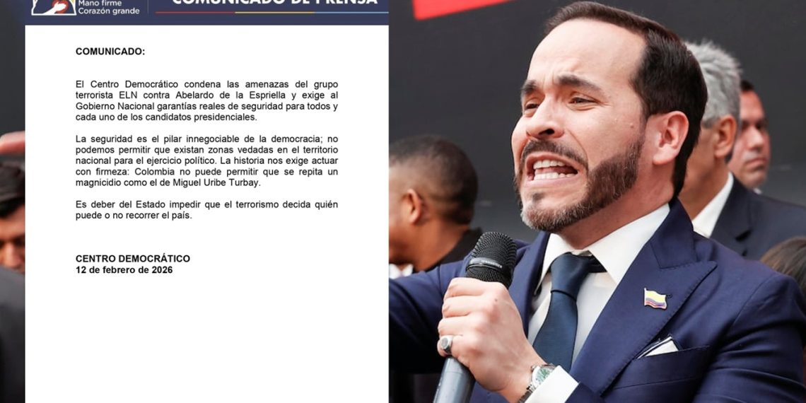 Centro Democrático rechaza amenazas del ELN contra Abelardo de la Espriella y exige garantías al Gobierno