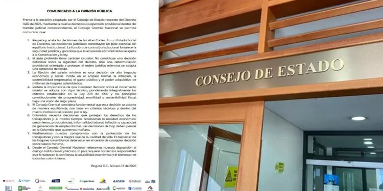 Consejo Gremial respalda decisión del Consejo de Estado sobre suspensión del salario mínimo