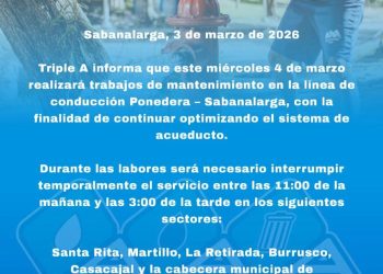 Corte de agua programado este jueves en Ponedera y Sabanalarga