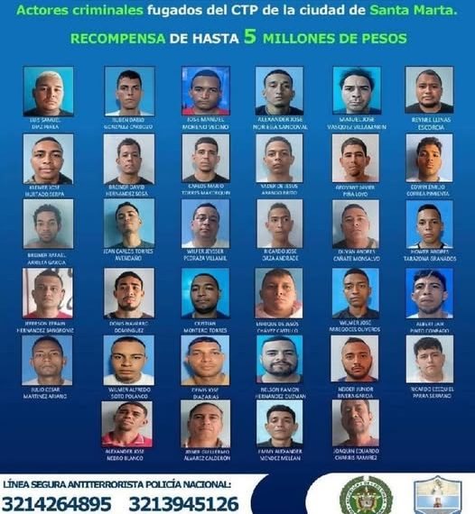 Fuga masiva en Santa Marta: 34 detenidos se escapan de “La Norte”