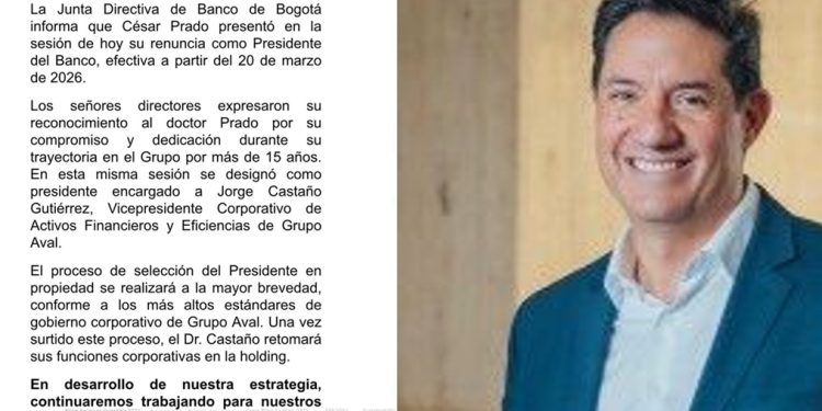 Sacudida en el Banco de Bogotá: renuncia su presidente César Prado