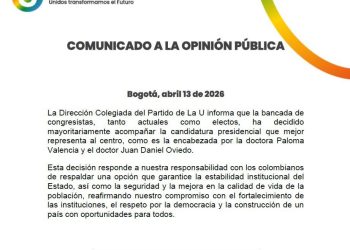Partido de La U anuncia respaldo a la candidatura de Paloma Valencia a la Presidencia