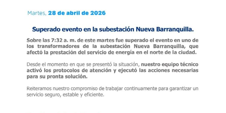 ISA Energía reporta normalización tras falla en subestación Nueva Barranquilla