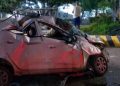 Aparatoso accidente en la calle 30 de Soledad: vehículo chocó contra un muro y terminó volcado