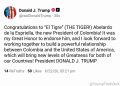 Donald Trump así felicitó a Abelardo de la Espriella y prometió fortalecer la relación entre Colombia y Estados Unidos