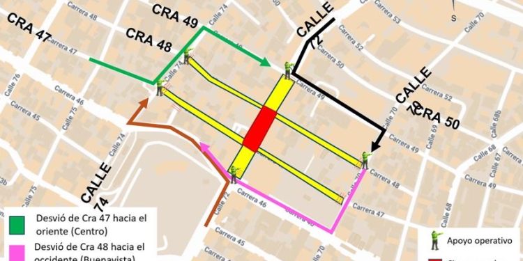 Cierre total en la calle 72 entre carreras 47 y 48 por obras en la malla vial