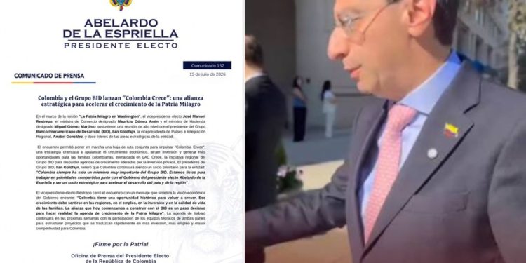 Gobierno electo y BID lanzan alianza “Colombia Crece” para impulsar inversión y empleo