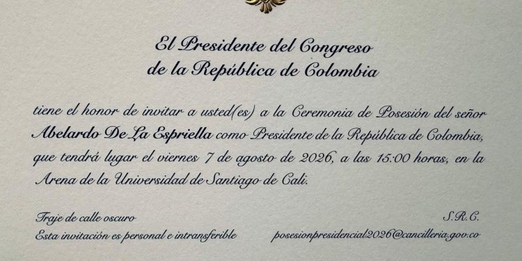 Revelan la invitación oficial para la posesión presidencial de Abelardo De La Espriella en Cali