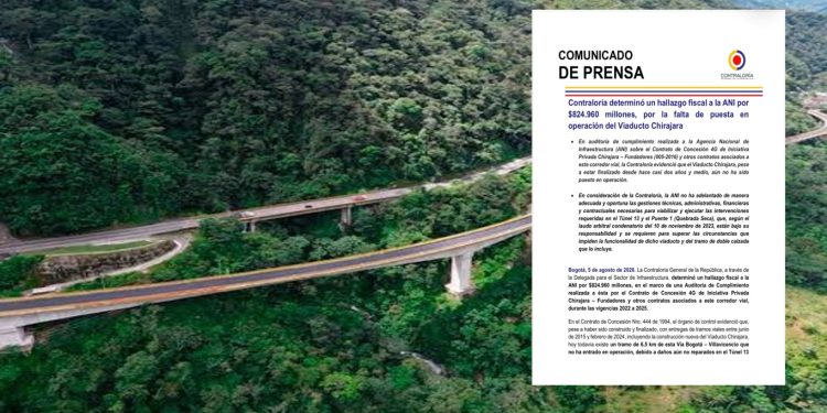 Contraloría detecta presunto detrimento de $824.960 millones en la ANI por retraso en apertura del Viaducto Chirajara